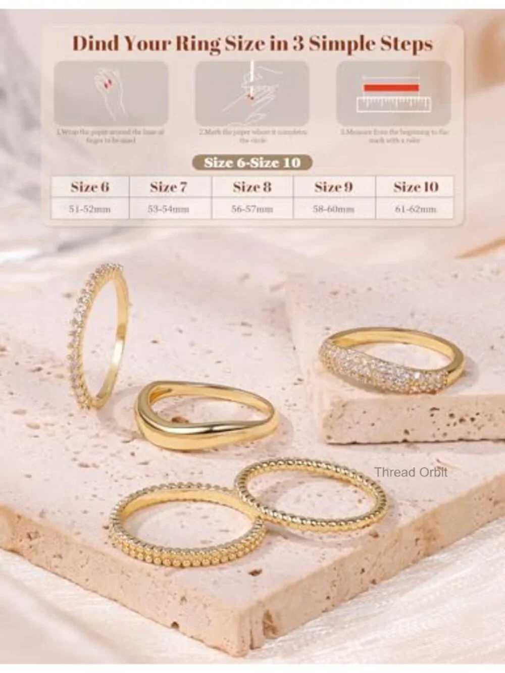Gold Plated Stacking Rings Set 5 Pack Non Tarnish Dainty Rings for Women